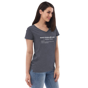 Non-Compliant Women’s V-Neck T-Shirt WHT TXT