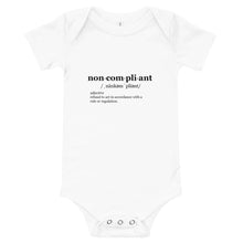 Load image into Gallery viewer, Non-Compliant Baby Short Sleeve One Piece BLK TXT