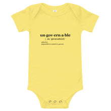 Load image into Gallery viewer, Ungovernable Baby Short Sleeve One Piece BLK TXT