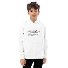 Load image into Gallery viewer, Non-Compliant Kids Fleece Hoodie BLK TXT