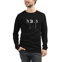 Load image into Gallery viewer, Thirteen Point One Unisex Long Sleeve WHT TXT