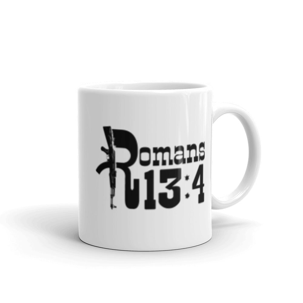 Romans 13:4 White glossy mug BLK TXT