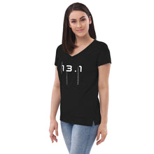 Load image into Gallery viewer, Thirteen Point One Women’s V-Neck T-Shirt WHT TXT