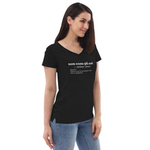 Load image into Gallery viewer, Non-Compliant Women’s V-Neck T-Shirt WHT TXT