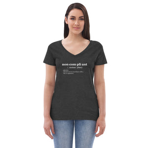 Non-Compliant Women’s V-Neck T-Shirt WHT TXT