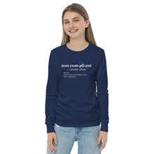 Load image into Gallery viewer, Non-Compliant Youth long sleeve WHT TXT